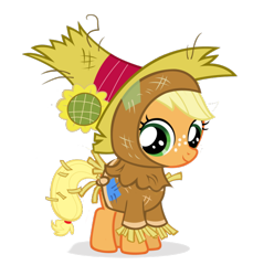 Size: 600x654 | Tagged: safe, artist:realasky, applejack, earth pony, pony, clothes, costume, filly, nightmare night, scarecrow, simple background, solo, transparent background