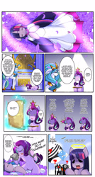 Size: 2364x4422 | Tagged: safe, artist:0ryomamikado0, princess celestia, starlight glimmer, twilight sparkle, twilight sparkle (alicorn), alicorn, pony, angels (evangelion), comic, crossover, female, funeral, leliel, mare, neon genesis evangelion, ramiel, sachiel, speech bubble, zeruel