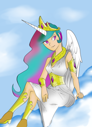 Size: 760x1052 | Tagged: safe, artist:alui, artist:knight-alui, princess celestia, human, horned humanization, humanized, solo, winged humanization