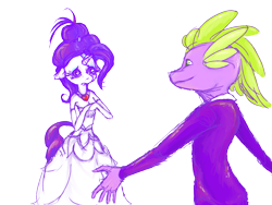 Size: 1600x1200 | Tagged: safe, artist:vautaryt, rarity, spike, anthro, clothes, dress, female, fire ruby, male, shipping, sparity, straight, tuxedo, wedding, wedding dress