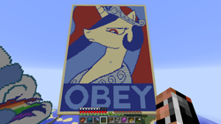 Size: 1280x720 | Tagged: safe, artist:php8, princess celestia, alicorn, pony, game screencap, minecraft, minecraft pixel art, obey, pixel art, shepard fairey