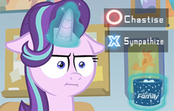 Size: 415x265 | Tagged: safe, edit, edited screencap, screencap, starlight glimmer, unicorn, marks for effort, :i, caption, crossover, detroit: become human, empathy cocoa, faic, floppy ears, glowing horn, i mean i see, image macro, magic, meme, solo, telekinesis, text, unamused