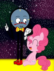 Size: 780x1025 | Tagged: safe, artist:ponylover5, pinkie pie, earth pony, pony, don't hug me i'm scared, notepad (dhmis), tony the talking clock