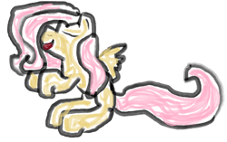 Size: 1212x761 | Tagged: artist needed, safe, fluttershy, pegasus, pony, 1000 hours in ms paint, blank flank, cute, eyes closed, ms paint, open mouth, simple background, sitting, smiling, solo, white background