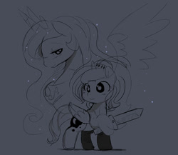 Size: 620x539 | Tagged: safe, artist:ende26, princess celestia, princess luna, alicorn, pony, cute, filly, woona, woona knight