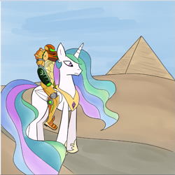 Size: 623x624 | Tagged: safe, artist:php8, princess celestia, alicorn, pony, desert, egyptian, female, mare, metroid, pyramid, samus aran