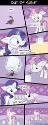 Size: 1800x4637 | Tagged: safe, artist:loceri, rarity, sweetie belle, pony, scorpion, unicorn, carousel boutique, coffee mug, comic, dialogue, duo, duo female, female, filly, floppy ears, magic, mare, mug, slice of life, speech bubble, telekinesis, this will not end well, wut face