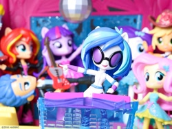 Size: 1080x813 | Tagged: safe, applejack, dj pon-3, flash sentry, fluttershy, rarity, sunset shimmer, twilight sparkle, vinyl scratch, equestria girls, doll, equestria girls minis, eqventures of the minis, instagram, irl, official, photo, toy