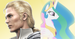 Size: 696x360 | Tagged: safe, princess celestia, alicorn, pony, crossover, konami, metal gear, metal gear solid, the boss