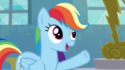 Size: 1280x720 | Tagged: safe, derpibooru import, screencap, rainbow dash, pegasus, pony, newbie dash, alternate hairstyle, ashleigh ball, behaving like applejack, forthright filly, lightning, voice actor joke