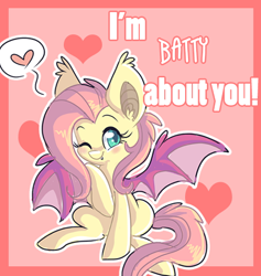 Size: 516x545 | Tagged: safe, artist:indiefoxtail, fluttershy, askbattyshy, blushing, cute, flutterbat, heart, hnnng, shyabetes, solo, valentine, wink
