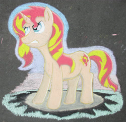 Size: 3664x3544 | Tagged: safe, artist:malte279, sunset shimmer, pony, unicorn, equestria girls, chalk drawing, solo, traditional art