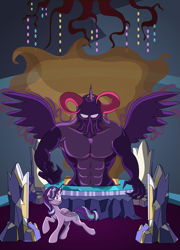 Size: 803x1117 | Tagged: safe, artist:moonlightfan, starlight glimmer, twilight sparkle, alicorn, demon, alicornified, commission, dahaka, prince of persia, race swap, starlicorn, xk-class end-of-the-world scenario