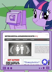 Size: 406x556 | Tagged: safe, derpibooru import, twilight sparkle, exploitable meme, heterosexual awareness month, meme, obligatory pony, tv meme, twiface