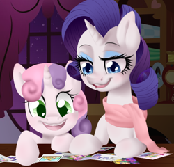 Size: 546x525 | Tagged: safe, artist:lexieskye, rarity, sweetie belle, pony, unicorn, clothes, scarf, sisters