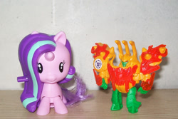 Size: 1275x850 | Tagged: safe, starlight glimmer, pony, unicorn, clash of hasbro's titans, crossover, cutie mark crew, happy meal, lord doomitron, mcdonald's, mcdonald's happy meal toys, toy, transformers, transformers robots in disguise (2015)