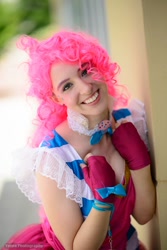 Size: 640x960 | Tagged: safe, artist:tweetnbirdy, pinkie pie, human, clothes, cosplay, dress, fingerless gloves, gala dress, gloves, irl, irl human, otakon, photo, solo