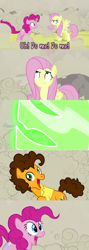 Size: 960x2699 | Tagged: safe, edit, edited screencap, screencap, cheese sandwich, fluttershy, pinkie pie, changeling, earth pony, pegasus, pony, a canterlot wedding, annoyed, character to character, comic, doomie, happy, meme, screencap comic, smiling, transformation