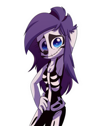 Size: 1048x1252 | Tagged: safe, artist:fj-c, rarity, human, arm behind head, armpits, cleavage, clothes, costume, female, halloween, humanized, simple background, skeleton, skeleton costume, transparent background