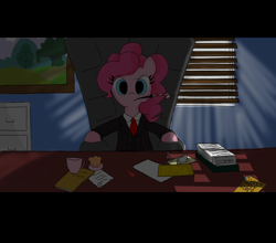 Size: 2000x1763 | Tagged: safe, artist:gentlepie, pinkie pie, earth pony, pony, businessmare, cigarette holder, clothes, serious face, solo, suit