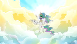 Size: 960x550 | Tagged: safe, artist:rikitikitavi-tyan, princess celestia, alicorn, pony, sky, solo, sun work