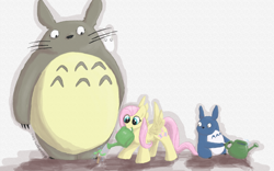 Size: 900x563 | Tagged: safe, artist:bibliodragon, fluttershy, pegasus, pony, crossover, my neighbor totoro, totoro, watering can