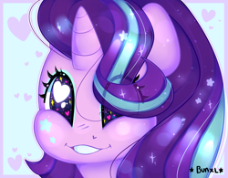 Size: 3200x2500 | Tagged: safe, artist:bunxl, starlight glimmer, pony, unicorn, equestria girls, mirror magic, spoiler:eqg specials, bust, cute, eager, eye clipping through hair, female, glimmerbetes, glimmie, grin, hair over one eye, heart, heart eyes, looking at you, mare, owo, scene interpretation, smiling, solo, starry eyes, wingding eyes