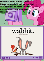 Size: 561x771 | Tagged: safe, pinkie pie, earth pony, pony, bugs bunny, exploitable meme, looney tunes, meme, obligatory pony, tv meme, wabbit