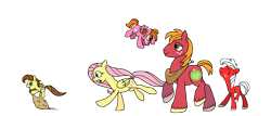 Size: 4200x1800 | Tagged: safe, artist:pampoke, big macintosh, fluttershy, oc, oc:lacey rose, oc:pink lady, oc:sugar apple, earth pony, pegasus, pony, baby, baby pony, colt, female, filly, fluttermac, male, offspring, parent:big macintosh, parent:fluttershy, parents:fluttermac, shipping, simple background, stallion, straight, transparent background