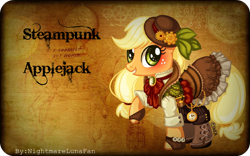 Size: 800x499 | Tagged: safe, artist:nightmarelunafan, applejack, earth pony, pony, clothes, solo, steampunk