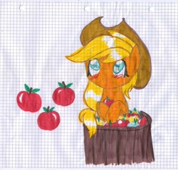 Size: 2638x2525 | Tagged: safe, artist:rainbowdash00, applejack, earth pony, pony, apple, blushing, solo