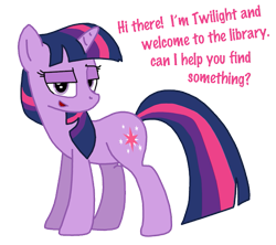 Size: 675x600 | Tagged: safe, artist:ajmstudios, derpibooru import, twilight sparkle, bedroom eyes, librarian, library, solo