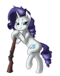 Size: 1042x1326 | Tagged: safe, artist:i am nude, rarity, pony, unicorn, gun, looking at you, m1 garand, rifle, solo