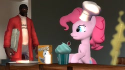 Size: 1192x670 | Tagged: safe, artist:fezwearingdoctor, pinkie pie, human, 3d, breakfast, demoman, eyelander, gmod, team fortress 2