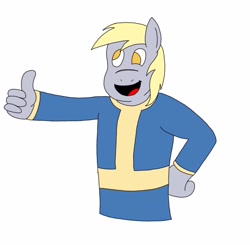 Size: 1155x1130 | Tagged: safe, derpy hooves, anthro, fallout, solo, thumbs up, vault boy, video game, video game crossover