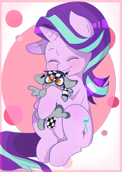 Size: 3541x5015 | Tagged: safe, artist:lorepeepsblue, starlight glimmer, oc, oc:checkerboard, pony, unicorn, eyes closed, female, mare