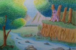 Size: 2766x1808 | Tagged: safe, artist:ironbeastz, starlight glimmer, pony, river, solo, traditional art, tree