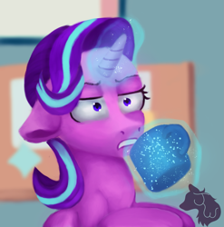 Size: 1483x1500 | Tagged: safe, artist:jazzwolf347, starlight glimmer, pony, unicorn, cup, empathy cocoa, glowing horn, i mean i see, solo, unamused