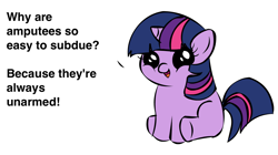 Size: 1194x668 | Tagged: safe, derpibooru import, twilight sparkle, pony, unicorn, dialogue, exploitable meme, female, filly, filly twilight telling an offensive joke, horn, looking at you, meme, multicolored mane, multicolored tail, purple coat, simple background, sitting, smiling, solo, talking to viewer, underhoof, white background