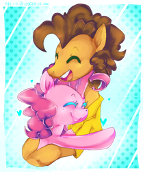 Size: 700x838 | Tagged: safe, artist:ariianiitahx3, cheese sandwich, pinkie pie, earth pony, pony, cheesepie, eyes closed, female, happy, heart, hug, male, shipping, smiling, straight