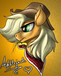 Size: 675x833 | Tagged: safe, artist:inkybreaker, applejack, earth pony, pony, bandana, bust, clothes, portrait, scarf, solo