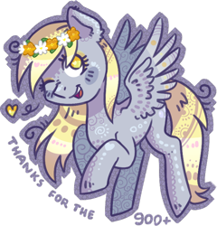 Size: 626x652 | Tagged: safe, artist:kyaokay, derpy hooves, pegasus, pony, female, floral head wreath, flower, heart, mare, solo, wink