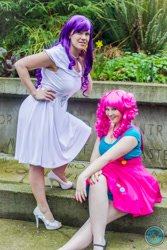 Size: 3456x5184 | Tagged: safe, artist:eli-cosplay, pinkie pie, rarity, human, cosplay, irl, irl human, photo