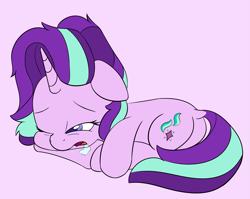 Size: 2513x2000 | Tagged: safe, artist:esfelt, starlight glimmer, pony, unicorn, cute, cutie mark, drool, female, floppy ears, glimmerbetes, lying down, mare, messy mane, one eye closed, open mouth, prone, sleepy, solo, waking up