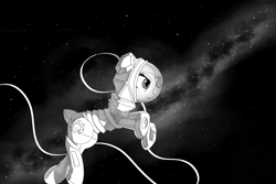 Size: 1500x1000 | Tagged: safe, artist:qweeli, pinkie pie, earth pony, pony, astronaut, milky way galaxy, solo, space, spacesuit, stars