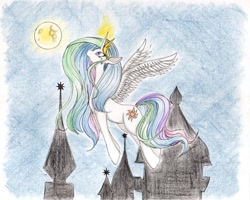 Size: 1024x819 | Tagged: safe, artist:unousaya, princess celestia, alicorn, pony, crying, solo, traditional art