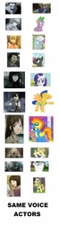 Size: 976x3688 | Tagged: safe, ahuizotl, bulk biceps, flash sentry, flim, rarity, silver spoon, spike, spitfire, thunderlane, dragon, pony, unicorn, daring do collector, death note, english, exploitable meme, same voice actor, teddie safari