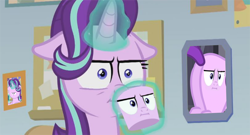 Size: 1130x612 | Tagged: safe, edit, edited screencap, screencap, starlight glimmer, pony, unicorn, marks for effort, :i, cup, empathy cocoa, faic, female, floppy ears, glowing horn, i mean i see, magic, reaction image, unamused, wat