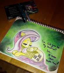 Size: 898x1024 | Tagged: safe, fluttershy, pegasus, pony, female, mare, pink mane, solo, traditional art, yellow coat