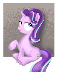 Size: 1364x1685 | Tagged: safe, artist:hoofwaffe, starlight glimmer, pony, unicorn, frog (hoof), raised hoof, simple background, sitting, solo, transparent background, underhoof